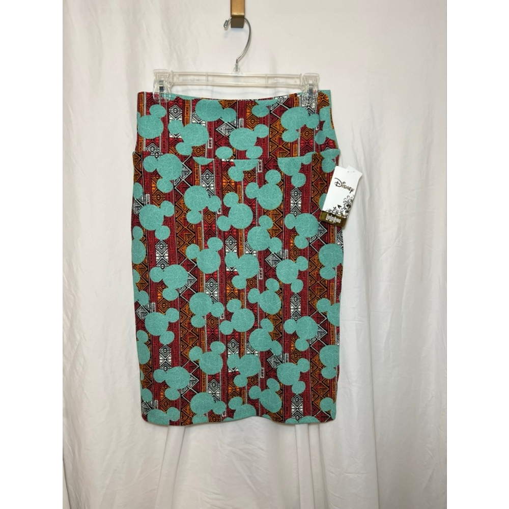 Women's LuLaRoe Disney Red Teal Mickey Tribal Print Pencil Skirt M NWT